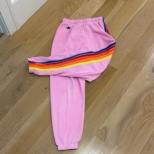 Aviator Nation Pink Joggers with Rainbow Stripe